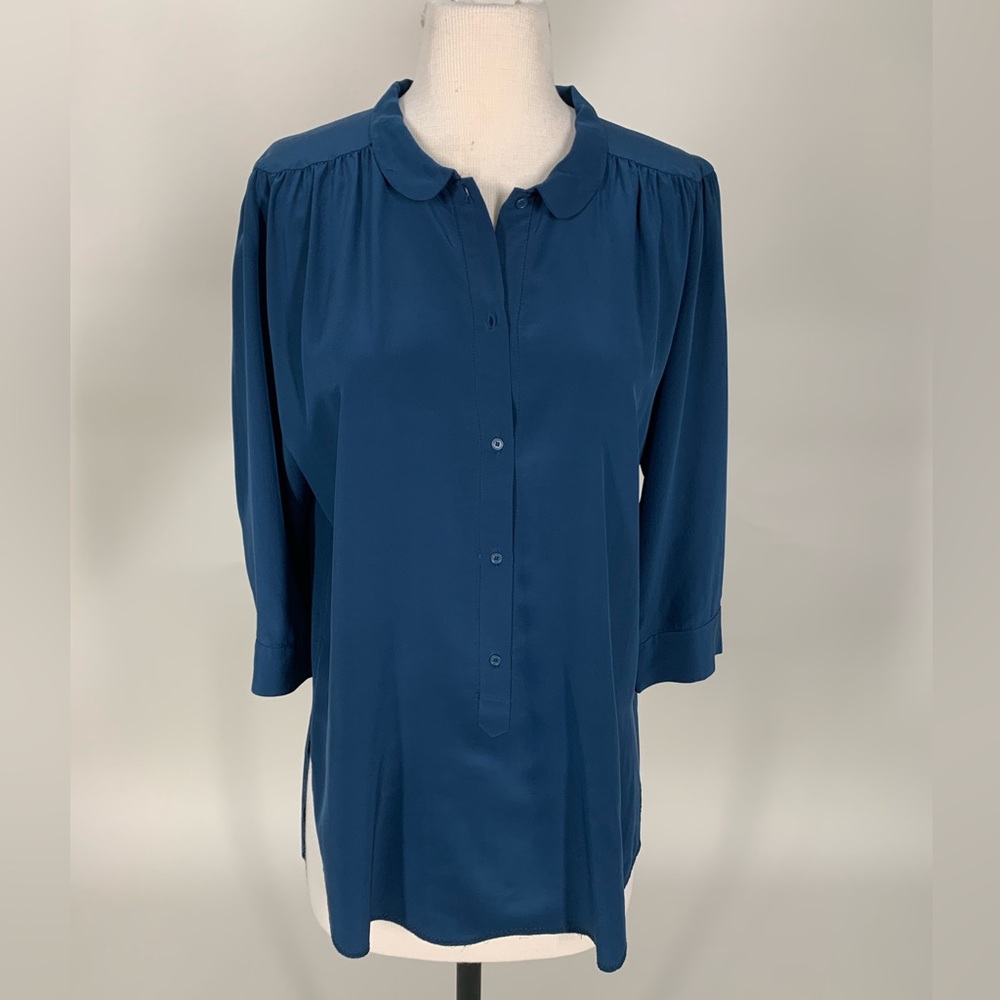 Wilfred teal 100% silk blouse.